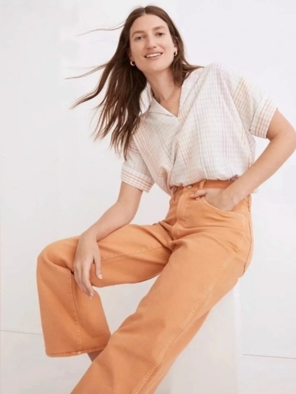 Madewell Perfect Vintage Wide-Leg Crop High Rise Soft Orange Jeans size 28